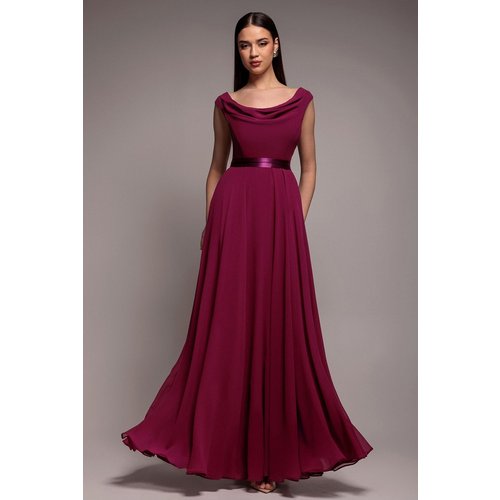 Goddiva Cowl Neck Chiffon Maxi Dress - Magenta