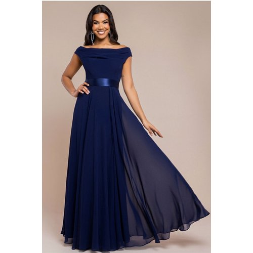 Goddiva Cowl Neck Chiffon Maxi Dress - Navy Blue