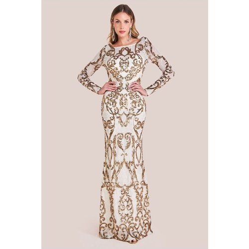 Goddiva Sequin Cowl Back Maxi - Cream