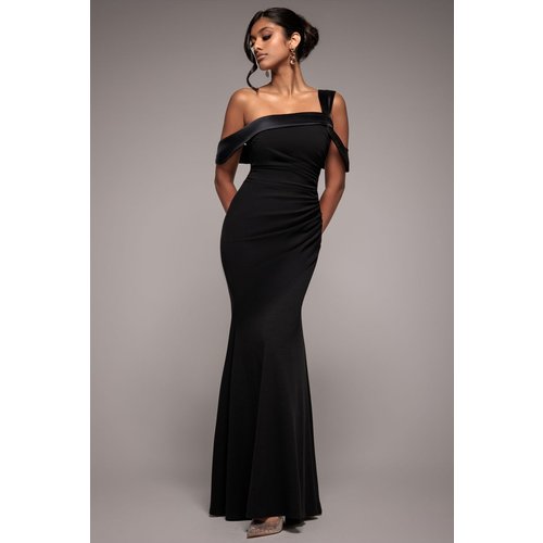 Goddiva One Shoulder Satin Band Maxi Dress - Black