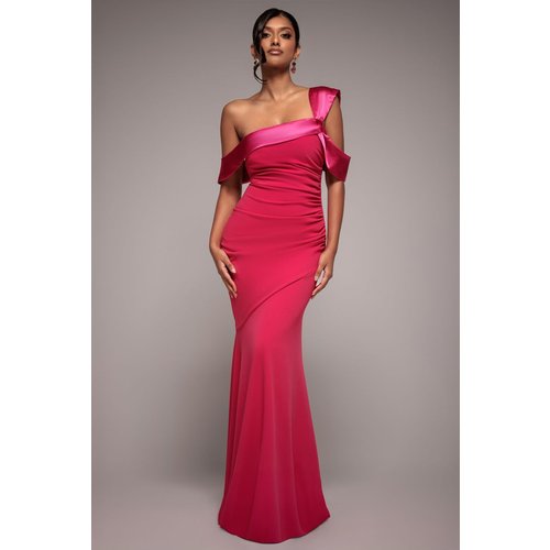 Goddiva One Shoulder Satin Band Maxi Dress - Magenta
