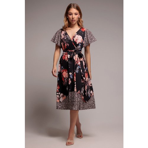 Goddiva Flutter Sleeve Printed Midi Dress - Leopard Print