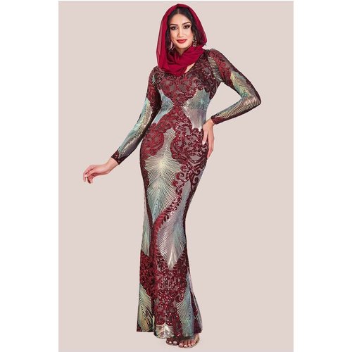 Goddiva Modesty Contrast Sequin Maxi Dress - Wine