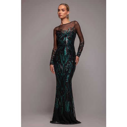 Goddiva Long Sleeve Sequin Flame Maxi - Emerald Green