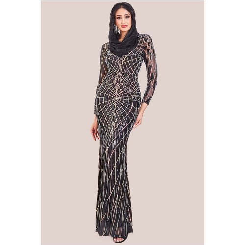 Goddiva Modesty Geo Sequin Maxi Dress - Black