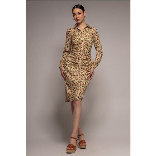 City Goddess Floral Print Shirt Dress - Beige