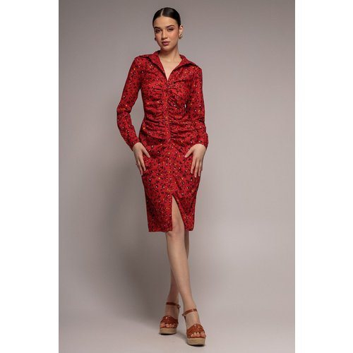 City Goddess Floral Print Shirt Dress - Red