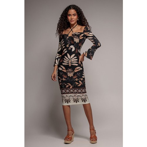 Goddiva Printed Tie Back Midi Dress - Black