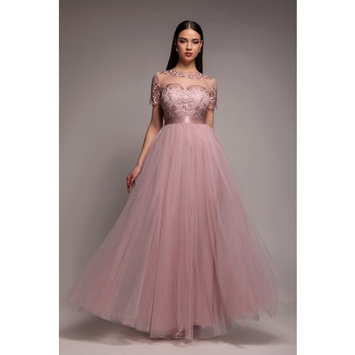 Goddiva Embroidered Mesh Maxi Dress - Blush