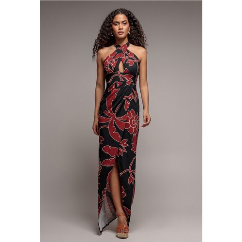 Goddiva Printed Crossover Maxi Dress - Black