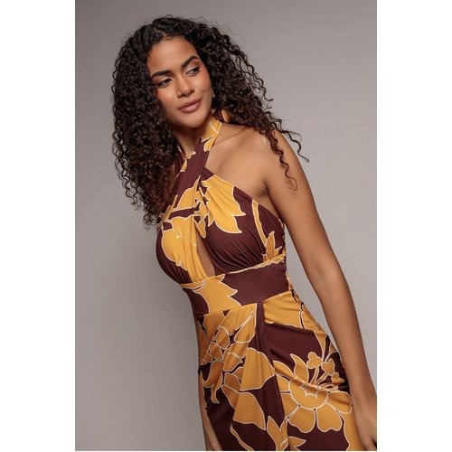 Goddiva Printed Crossover Maxi Dress - Brown