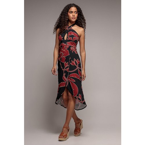 Goddiva Printed Crossover Midi - Black