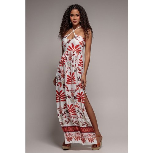 Goddiva Printed Tie Back Maxi - Cream