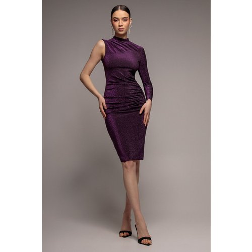 Goddiva Open Back One Sleeve Lurex Midi - Purple