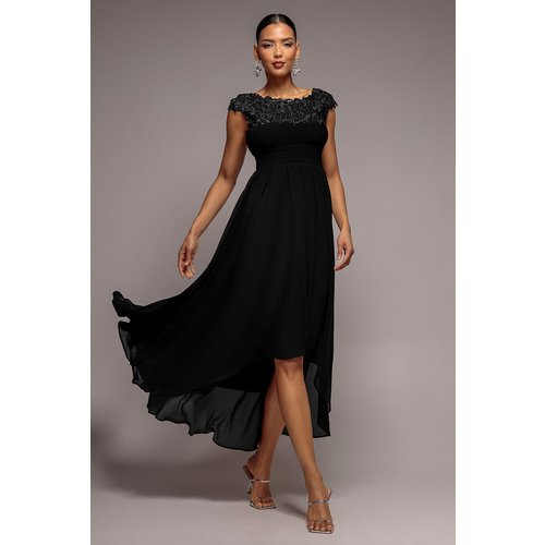 Goddiva Crochet & Pleated Top High Low Maxi - Black