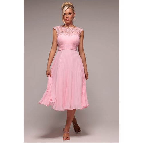 Goddiva Crochet & Pleated Top Midi Dress - Blush Pink
