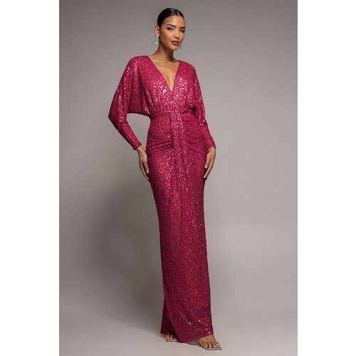 Goddiva Plunge V-Neck Sequin Maxi - Burgundy