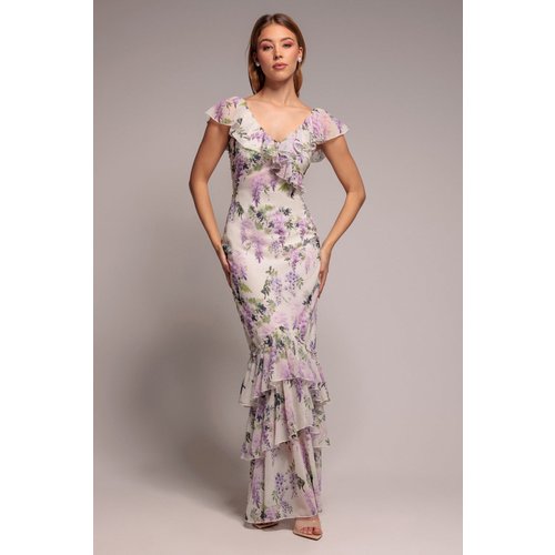 Goddiva Printed Ruffle Neck & Hem Dress - Multi