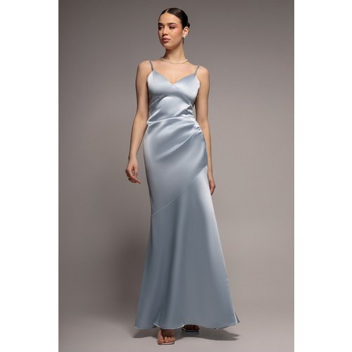 Goddiva Cowl Back Satin Maxi Dress - Blue