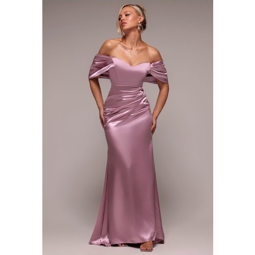 Goddiva Off Shoulder Satin Maxi With V Neck - Rosepink