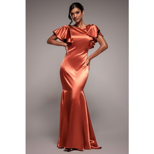Goddiva Satin Flutter Sleeve Mermaid Maxi - Burntorange