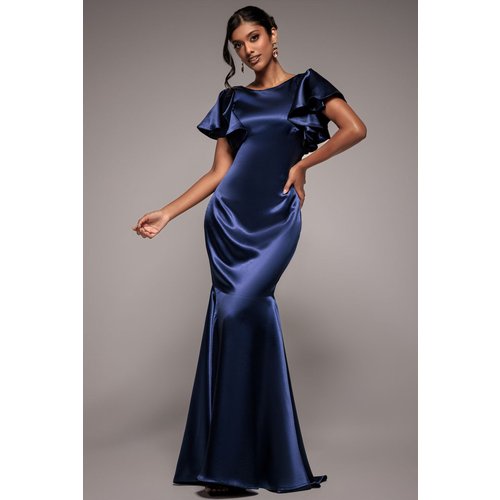 Goddiva Satin Flutter Sleeve Mermaid Maxi - Navy