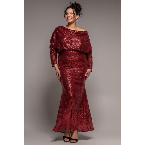 Goddiva Plus Sequin Cowl Maxi Dress - Wine