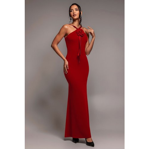 Goddiva Racer Neck Corsage Scuba Maxi - Red