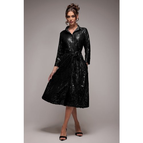 Goddiva Sequin Skater Shirt Dress - Black