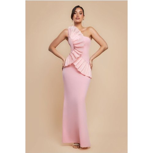 Goddiva One Shoulder Pleated Fan Maxi Dress - Blush Pink