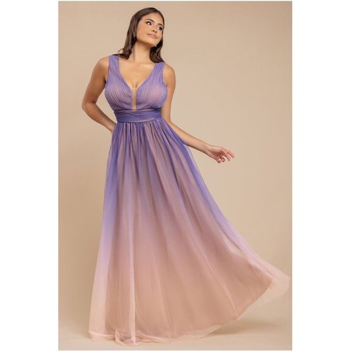 Goddiva Sleeveless Ombre Pleated A-Line Maxi Dress - Lilac Ombre