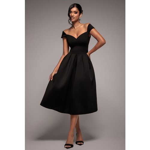 Goddiva Scuba Foam Skater Midi Dress - Black