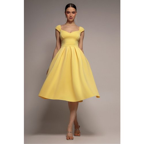Goddiva Scuba Foam Skater Midi Dress - Lemon