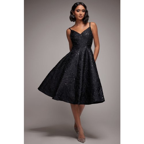 Goddiva Jacquard Sleeveless A-line Midi Dress - Black