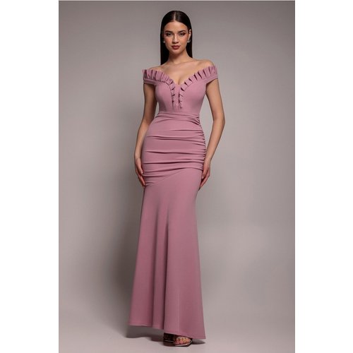 Goddiva Off The Shoulder Frill Gathered Maxi Dress - Rose Pink