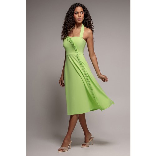 Goddiva Frilled Halter Neck Strap Midi Dress - Lime