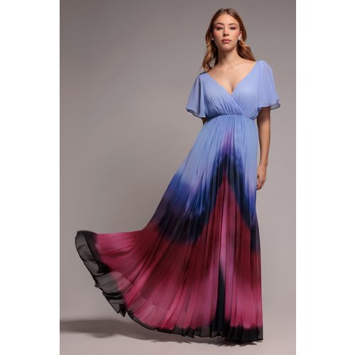 Goddiva Wavy Ombre A-Line Chiffon Maxi Dress - Blue