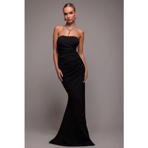 Goddiva Scuba Crepe Bandeau Maxi With Diamante Necklace - Black