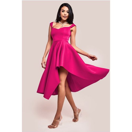 Goddiva Asymmetric Flared Hem Midi Dress - Magenta