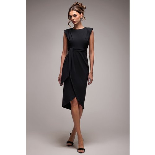 Goddiva Sleeveless Asymmetric Wrap Midi Dress - Black