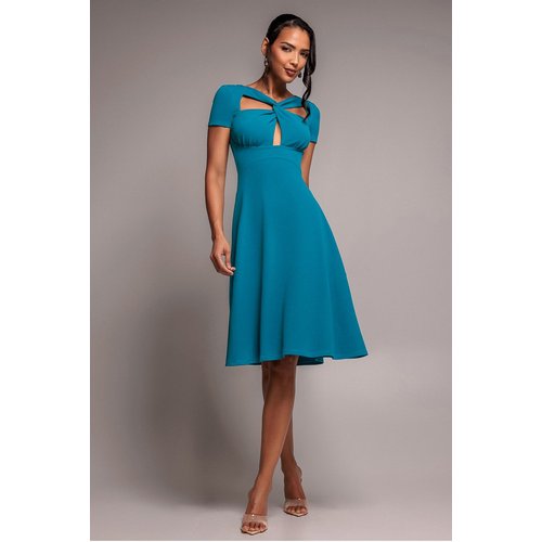 Goddiva Scuba Crepe Twist Cutout Midi Dress - Teal Blue