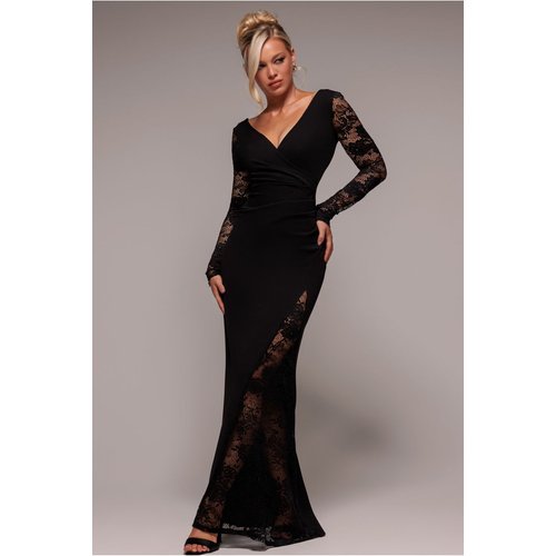 Goddiva Scuba & Lace Wrap Maxi Dress - Black