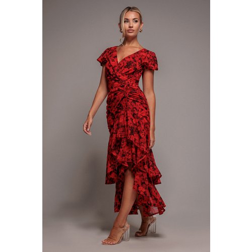 Goddiva Floral Wrap High And Low Midaxi Dress - Red