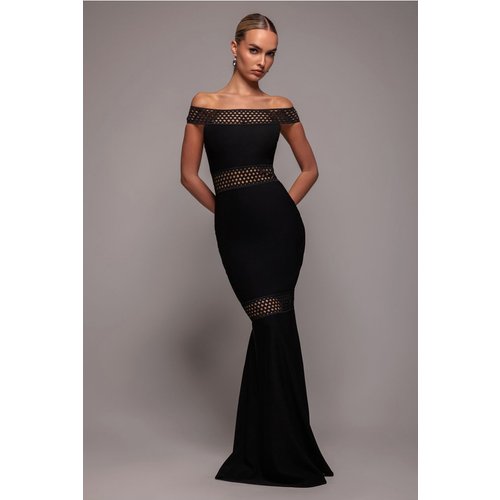 Goddiva Off The Shoulder Ribbed Bodycon Maxi Dress - Black