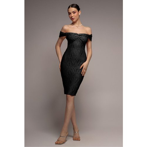 Goddiva Front Knot Twist Midi Dress - Black