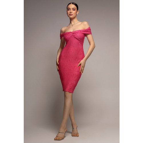 Goddiva Front Knot Twist Midi Dress - Magenta