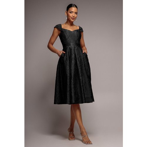 Goddiva Crushed Satin Sleeveless A Line Midi Dress - Black
