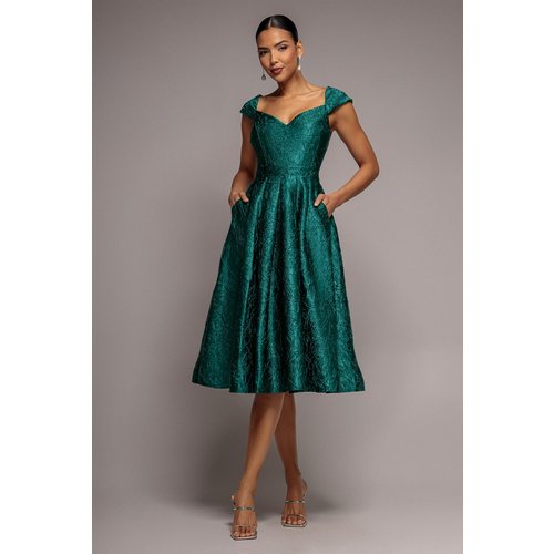 Goddiva Crushed Satin Sleeveless A Line Midi Dress - Emerald Green