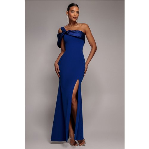 Goddiva Satin Twist One Shoulder Maxi Dress - Royal Blue