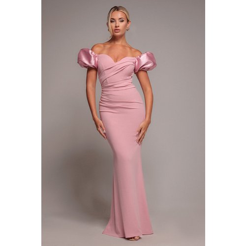 Goddiva Puffy Satin Sleeve Scuba Maxi Dress - Blush Pink